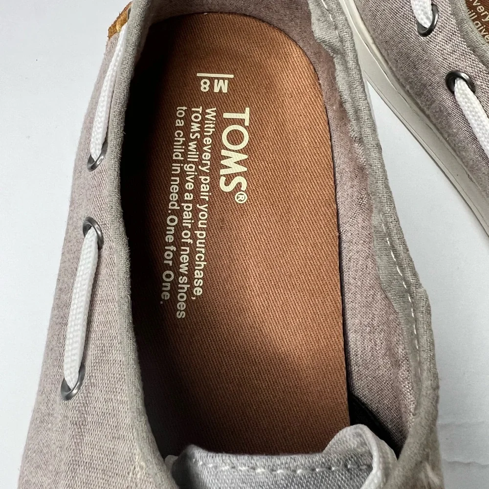 Toms Gray Lace Up Low Top Moc Toe Flat Casual Boat Shoes Size Mens 8 Women's 9.5